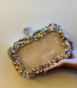 Pochette ronde en marbre à main travail manuel résine Imitation perle plaqué or Vintage papillon breloque sac femmes mariage Design créatif - Product Image 6