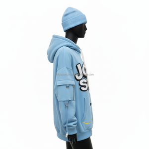 Premium 350 GSM algodón polar mujer Sudadera con capucha cielo azul chenilla bordado 3D Puff Logo diseño personalizado mujeres básicas sudaderas con capucha - Product Image 3