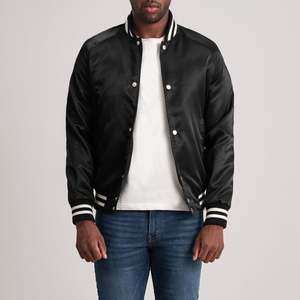 Veste de baseball Xander Black Vintage Streetwear décontractée imperméable en laine et cuir XS avec capuche en satin et motif brodé - Product Image 3