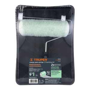 Kit de rouleaux à peinture de qualité industrielle Truper avec rouleau en mousse de 9 pouces, cadre sans cage, résine Duracon revêtue de plastique, comprend un bac - Product Image 1