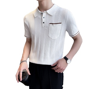 Polo ajustado de lujo de gama alta para hombre, camiseta informal de verano con bolsillo de solapa de punto, camiseta transpirable de manga corta, tela cómoda de Golf - Product Image 1