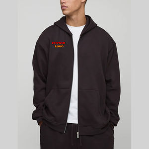 Sweat à capuche 100% coton brodé avec fermeture éclair pour hommes OEM/ODM surdimensionné coupe hiver tenue décontracté Hip Hop lourd polaire Basics - Product Image 1