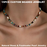 Collier de perles d'eau douce vintage personnalisé le plus vendu, léger, avec tourmaline, chic, pour femme, bijoux perlés scintillants