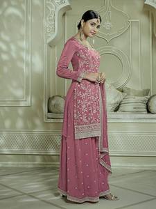 Costume de palazzo de travail de séquence de fil de chinon pur de concepteur dernier cri par FabZone vêtements indiens et pakistanais - Product Image 3
