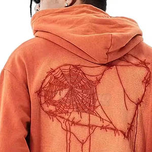 Sudadera con Capucha de Estilo Moderno, Nueva Colección de Invierno, Color Sólido, para Hombre, con Apliques Bordados Desgastados, de Algodón y Poliéster, Corte Holgado - Product Image 4