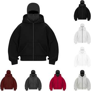 Vente en gros usine – Nouveauté Automne Hiver : Sweat-shirt à capuche double avec fermeture éclair et épaules tombantes pour hommes - Product Image 2