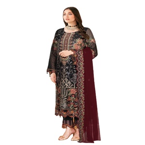 Elegante Salwar Kameez de 3 Piezas para Mujer, Alta Calidad, Vestido de Chifón con Bordado Intenso, Especial para Bodas, Multicolor, Estilo Indio-Pakistaní - Product Image 1