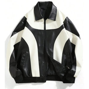 2025 Custom Made Stylish Black and White Two-Tone Patchwork <b>Genuine</b> <b>Leather</b> <b>Jacket</b> Lightweight Unisex Winter Motorcycle <b>Jacket</b> - Product Image 6