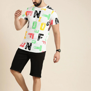 Precio al por Mayor, Servicio OEM, Camiseta Casual de Cuello Cuadrado para Hombre, 100% Algodón, Impresión Digital, Estilo Urbano Satinado - Product Image 1