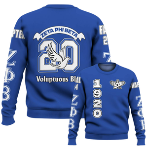 Zeta Phi เสื้อสเวตเตอร์คอกลมสำหรับผู้หญิงลายตัวอักษรกรีกสีฟ้า1920ปักสโมสร - Product Image 6