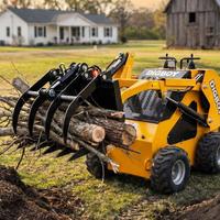 Mini Skid Steer Loader Bersertifikasi EPA, Backhoe Loader, Pompa PLC, Sistem Hidrolik Penuh, Mesin Bensin/Diesel, Root Grapple