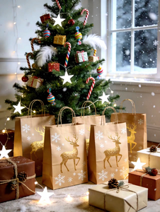 Bolsas de Regalo de Papel Kraft Personalizables al por Mayor - Bolsas de Mano con Estampado de Lámina Dorada Holográfica para Fiestas/Embalaje de Regalos - Product Image 6