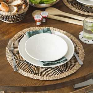 Ensemble de 6 napperons en osier noir soleil faits à la main Style luxe vintage imperméable jetable pour la maison cuisine Logo personnalisé bienvenue - Product Image 1