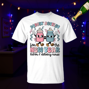 T-shirt per Infermieri Ostetrici e Neonatologici per la Notte di Capodanno - Design Promozionale 'Poppin Bottles' - Product Image 3