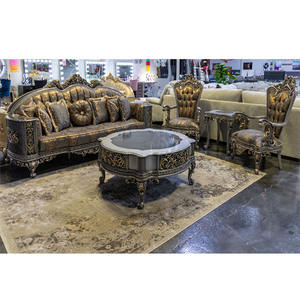 Juego de sofá tradicional de 5 plazas en negro dorado pulido, el mejor estilo antiguo, juego de sofá para sala de estar, juego de sofá Victoriano de madera maciza - Product Image 1