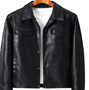 Nueva chaqueta de motocicleta delgada de cuero PU informal para hombre, abrigo de invierno estampado con cierre de cremallera de alta calidad hecho en Pakistán - Product Image 1