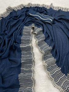 Bollywood Beautiful Georgette Blooming Vichitra Zari bordado trabajo con diamante Sirowski adjunto en saris enteros - Product Image 4