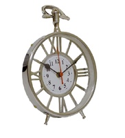 Horloge de table circulaire en métal vintage |   Horloge rétro silencieuse à mouvement mécanique analogique pour bureau, décoration de maison et bureau, avec calendrier et alarme