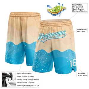 Creem White-Lakes Blue Custom 3D Pattern Beach Basketball Shorts Hommes Anti-Wrinkle Mesh Cargo Style XS 6XL Sizes Zipper Closure - Product Image 2