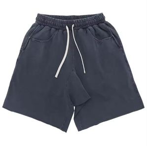 Personalizado de alta calidad 100% algodón Jogger pantalones cortos lisos en blanco hombres cintura elástica letra dobladillo crudo lavado ácido pantalones cortos para hombres - Product Image 6