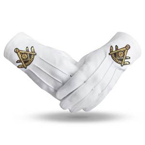 Past Master Blue Lodge California Regulación Guantes Algodón puro Emblema dorado 2025 Masonic Regalia Freemasons Guantes OEM con servicio - Product Image 1