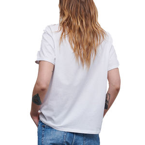 Camiseta de manga corta 100% de algodón para mujer, ropa básica lisa con estampado de logotipo personalizado en blanco, cuello redondo, de verano - Product Image 3