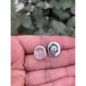 925 Silver Oval Rose Quartz <b>Stud</b> <b>Earrings</b> with Diamond Gold-Plated Rose Gold Trendy Cute Style for Engagement Wedding Party - Product Image 2
