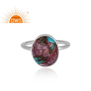 Bague en argent sterling Mojave avec design fait main, bague empilable en cuivre, huître violette, turquoise et pierres précieuses, fabricant de bijoux - Product Image 2
