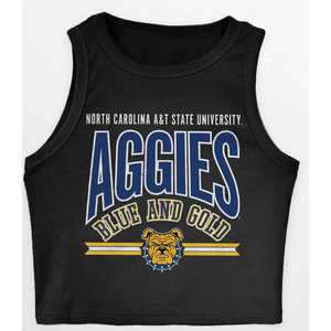 เสื้อกล้ามครอปทรงรัดรูปสีดำสำหรับผู้หญิง NCA&T Aggies สำหรับวันแข่งขันกีฬา เสื้อผ้าแฟนคลับวิทยาลัย เสื้อครอปแขนกุด สไตล์ลำลองสตรีทแฟชั่น - Product Image 1