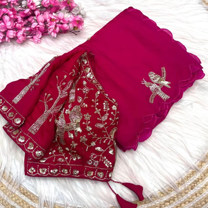 Compre Nuestra Colección de Saris de Tela Satén Importada, La Última Tendencia de Moda, Ropa Exclusiva para Fiestas, Bodas y Festivales para Mujeres y Chicas - Product Image 1