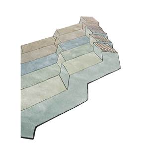 Alfombra Artesanal de Lana y Viscosa con Diseño Geométrico Azul, Rectangular de 9x12, con Rayas, para Sala de Estar, Pasillo, 10 mm - Product Image 2