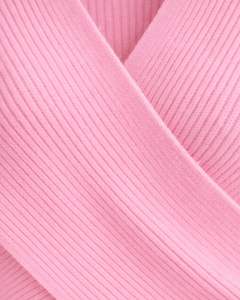 Manufacturer Customized <b>Women</b> Baby Pink Ribbed Knit Wrap Top Long Sleeve V Neck <b>Cropped</b> Sweater Casual Fashion Winter Wear - Product Image 5