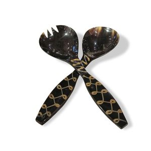 Ensemble de service à salade de luxe classique et écologique en corne de buffle avec fourchettes et cuillère, fabriqué en Inde, qualité supérieure pour les fêtes - Product Image 2
