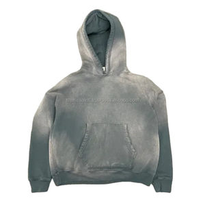 Fabricante de ropa personalizada 100% algodón de peso pesado lavado ácido Boxy Fit pulóver bordado desgastado Sun Faded Hoodie - Product Image 3