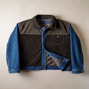 Veste d'hiver décontractée pour homme, coupe ajustée, en jean avec empiècements en velours côtelé, doublure matelassée, boutonnée, couleurs personnalisées, logo, respirante - Product Image 1