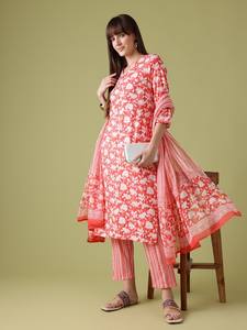 <b>women</b> Floral Print Pure Cotton <b>Kurta</b> with Trousers & Dupatta indian pakistan salwar kameez suit - Product Image 2