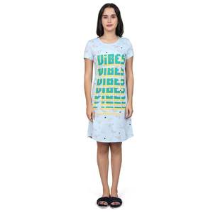 ชุดนอนสั้นลำลองผ้าฝ้ายพิมพ์ลายเนื้อนุ่ม 100% สำหรับผู้หญิงของอีโวลอฟสีน้ำเงิน - Product Image 3