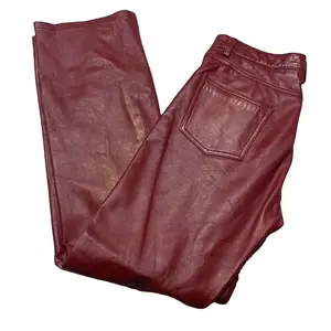 批发定制100% 真皮裤子红色直筒长裤