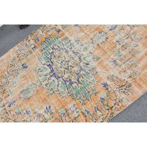 Vintage <b>Turkish</b> <b>Rug</b> Orange Blue Patchwork Design 4.1 X 7.1ft Large Area Wool Area Classic Rectangle Hallway Latex for Rooms - Product Image 5