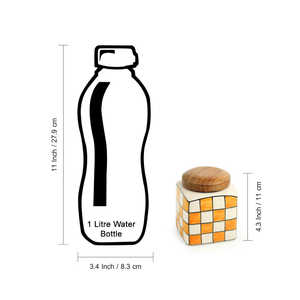 Shatranj ขวดโหลเก็บของแบบสุญญากาศทำมือทาสีขนาด480มล. (10.9ซม.) เหยือกเซรามิกอเนกประสงค์ใช้ไฟสีเหลืองสีขาว - Product Image 4