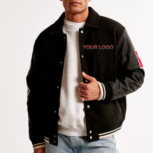 Chaqueta universitaria con logotipo bordado personalizado de alta calidad para exteriores, chaqueta universitaria con manga de cuero de Color sólido para hombre - Product Image 1