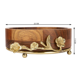 Nouveau bol rond en bois au design élégant avec accent de feuille d'or saladier à manger saladier pour la maison et l'hôtel - Product Image 5