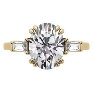 Bague de fiançailles trilogie en diamant taillé ovale en or jaune 14 carats pour fêtes d'anniversaire romantiques bijoux fins - Product Image 1