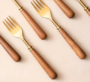 Tenedor de metal de la mejor oferta con mango de madera, logotipo personalizado para cenas, bodas de Navidad, precio al por mayor - Product Image 2