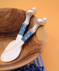 Ensemble de cuillère et de fourchette à servir en coquillage bleu océan, cuillère de cuisine en nacre, salade, en provenance du Vietnam - Product Image 2