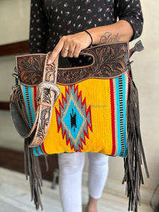2025 Wholesale Hand Tooled Saddle Blanket Purse Bohemian Handle Handbag for Women With Tassel Conceal Carry Womens Crossbody Bag - Product Image 4