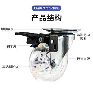 Modern Light Duty 1.5/2/3 Inch Office Chair Swivel Transparent PU <b>Caster</b> <b>Wheel</b> with Brake Top Plate for Kitchen/School Use - Product Image 3