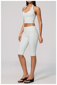 2026 White Polka Dot Yoga Set Halter <b>Crop</b> <b>Top</b> High Waist Knee Length Leggings Breathable Spandex Polyester 2 Piece - Product Image 2