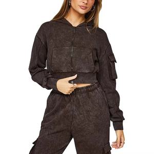 ชุดวอร์มผ้าฝ้าย100% โอเวอร์ไซส์สำหรับผู้หญิงชุดวอร์มล้างเป็นกรดของผู้หญิงทรงหลวมสำหรับฤดูหนาวแบบกำหนดเองขายส่ง - Product Image 6