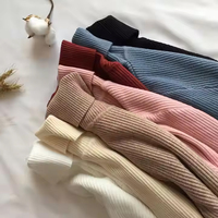Pull en maille côtelée 100 % coton pour femme, décontracté, automne-hiver, manches longues, coupe ajustée, respirant, séchage rapide, doux, chaud, couleur unie